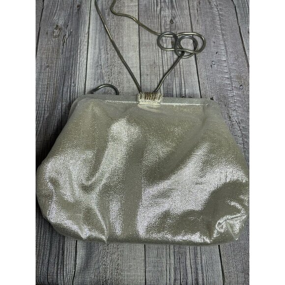 Vintage La Regale Silver Beaded Evening Handbag Snap Closure Chain Strap - Picture 4 of 11